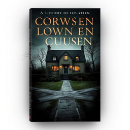 A book cover design featuring a house in Cornwall situated on a creepy crossroads