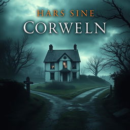 A book cover design featuring a house in Cornwall situated on a creepy crossroads