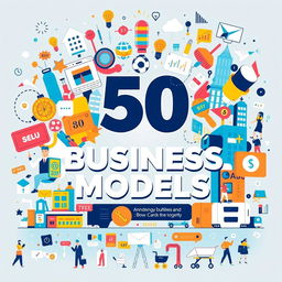 A vibrant and dynamic illustration showcasing the top 50 modern business models