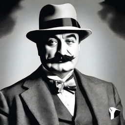 A detailed and elegant portrait of Hercule Poirot, the famous fictional detective created by Agatha Christie