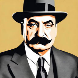 A detailed and elegant portrait of Hercule Poirot, the famous fictional detective created by Agatha Christie