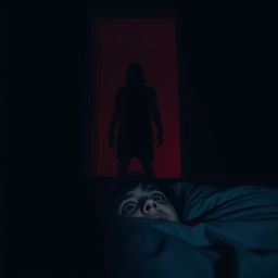A haunting scene of a shadowy figure standing at a doorway, casting an eerie silhouette