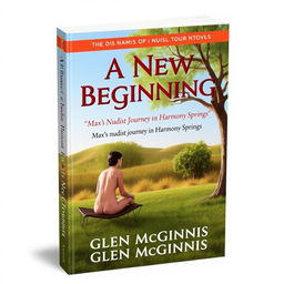 A book cover for 'A New Beginning: Max's Nudist Journey in Harmony Springs' by Glen McGinnis