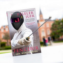 A book cover featuring a young fencer training for the Olympics while attending university