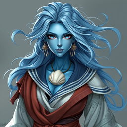 A female water genasi cleric with a sailor backstory