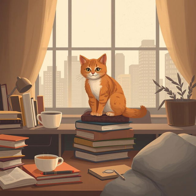 Create a chill background featuring a cat and kitten sitting on top of each other as the main characters