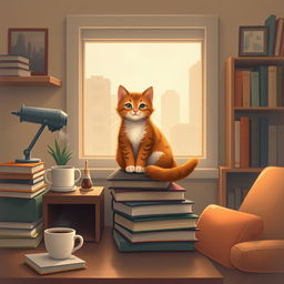 Create a chill background featuring a cat and kitten sitting on top of each other as the main characters