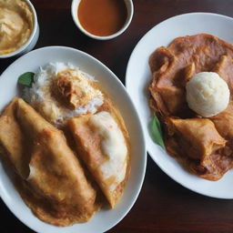 A delectable image featuring a plate of Nasi Lemak on the left and Malaysian Roti Canai on the right, showcasing the rich textures and colors of these traditional dishes.