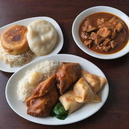 A delectable image featuring a plate of Nasi Lemak on the left and Malaysian Roti Canai on the right, showcasing the rich textures and colors of these traditional dishes.