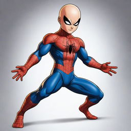 Krillin from Dragon Ball Z dressed in Marvel's Spider-Man costume, depicted in the iconic Dragon Ball art style