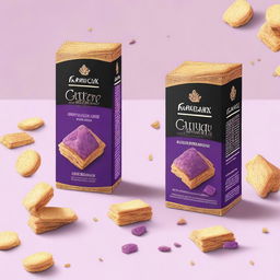 Create a product packaging design for purple-colored crackers with the product name BINGUCRAX