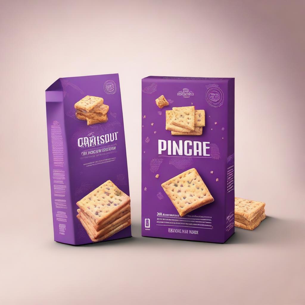 Create a product packaging design for purple-colored crackers with the product name BINGUCRAX