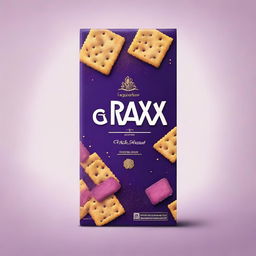 Create a product packaging design for purple-colored crackers with the product name BINGUCRAX