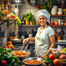 A vibrant kitchen scene with a person cooking a delicious meal