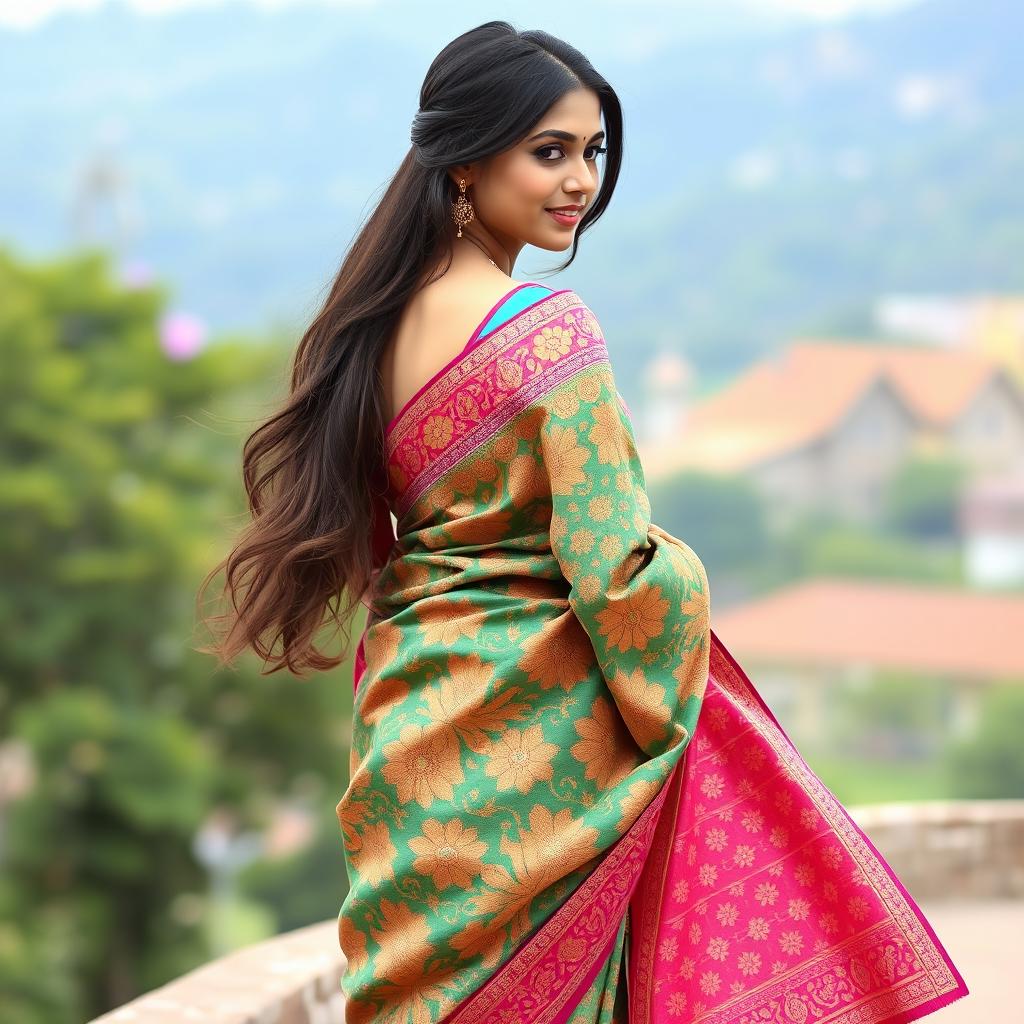 A beautiful woman wearing a traditional saree, showcasing the elegance and grace of the attire