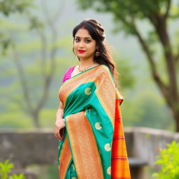 A beautiful woman wearing a traditional saree, showcasing the elegance and grace of the attire