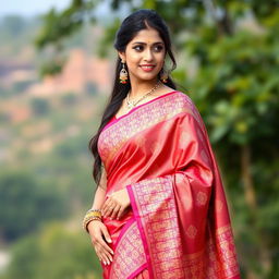 A beautiful woman wearing a traditional saree, showcasing the elegance and grace of the attire