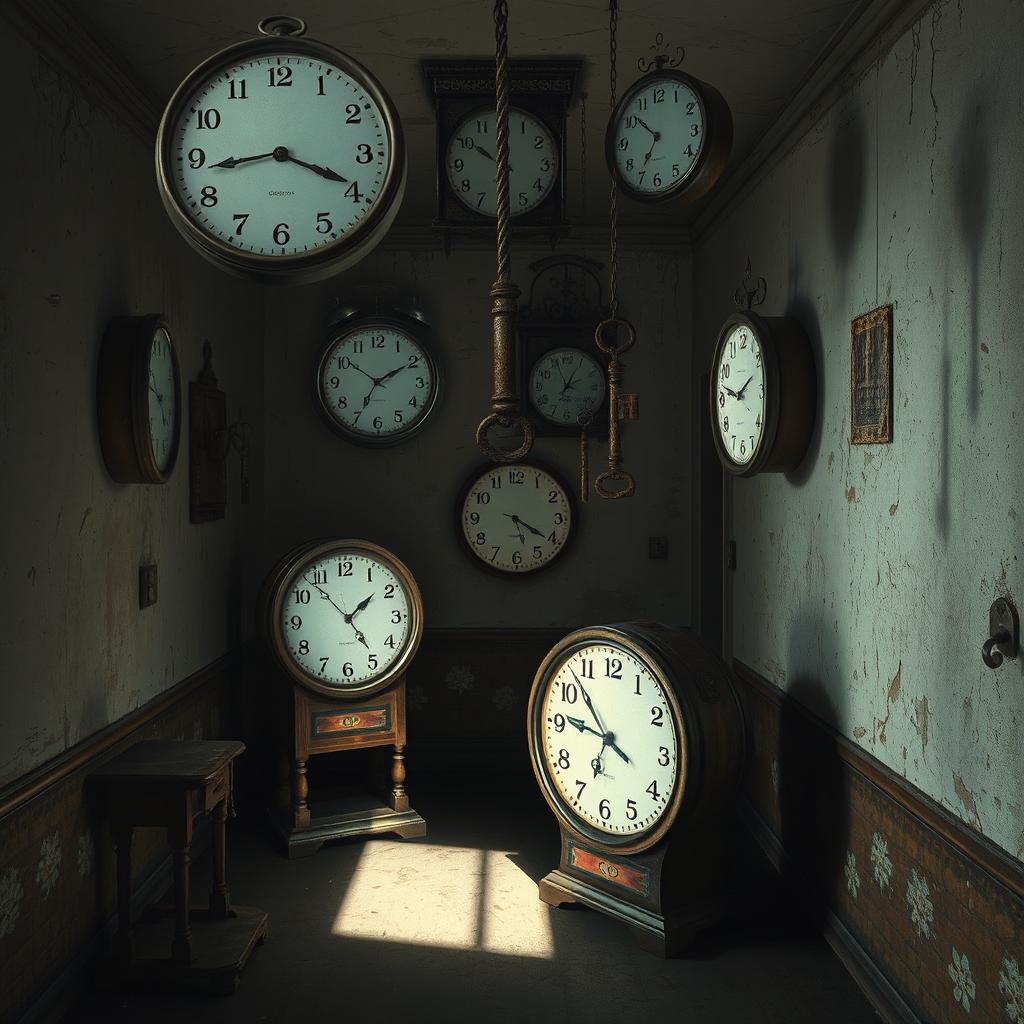 A haunting scene inside an asylum where time loops endlessly