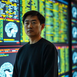 Gu Han stands in front of a massive display screen, his eyes tense and focused