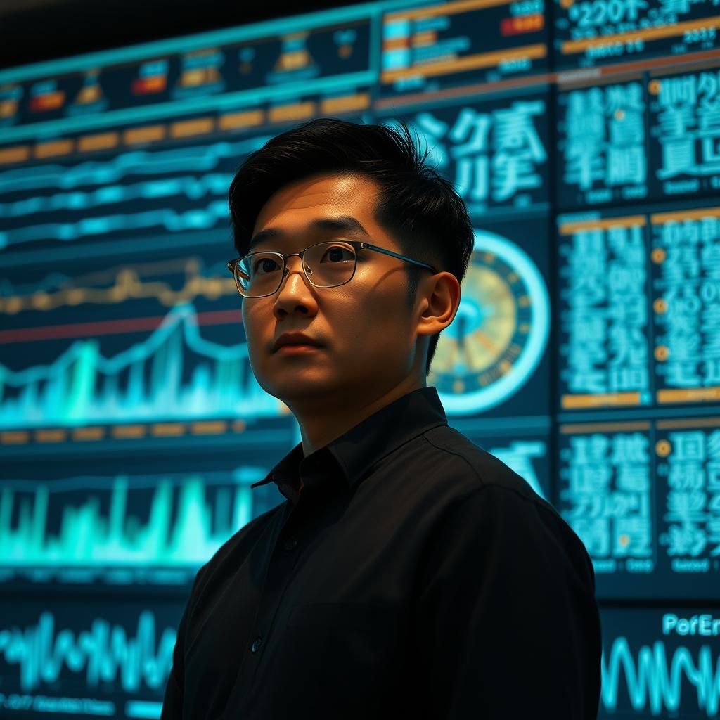 Gu Han stands in front of a massive display screen, his eyes tense and focused