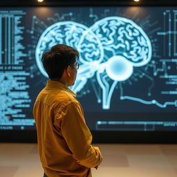 Gu Han stands in front of a massive display screen, his eyes tense and focused