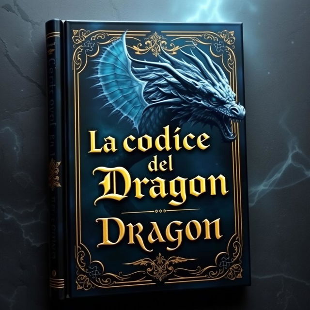 A magical book cover featuring a dragon with dark bluish colors