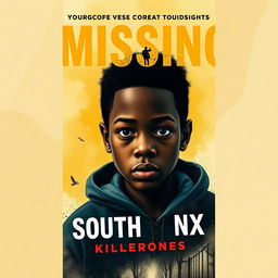 Create a book cover featuring a young Cape Verdean black boy who goes missing in the South Bronx