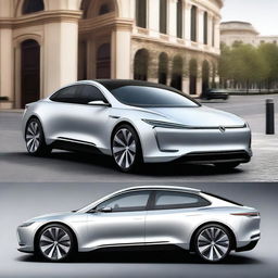 Create a detailed image of a luxury electric vehicle (EV) sedan car