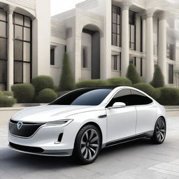 Create a detailed image of a luxury electric vehicle (EV) sedan car