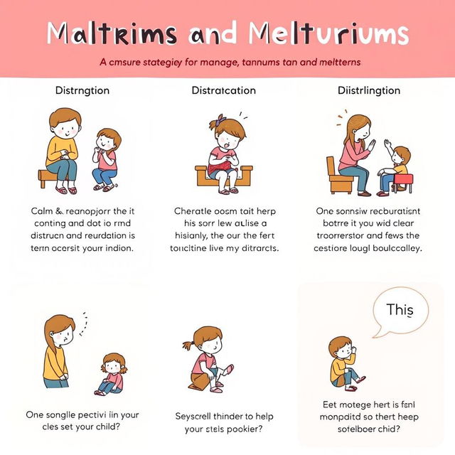 An illustrated guide showing different strategies for managing tantrums and meltdowns in children