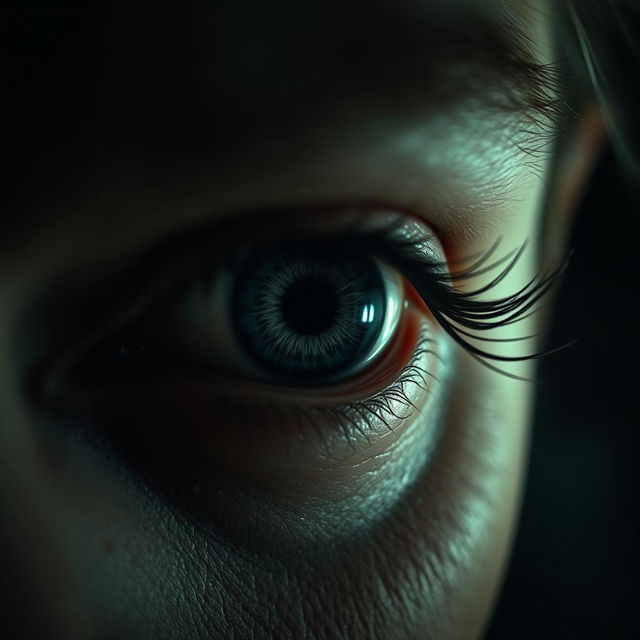 A close-up of a psychopathic eye, capturing an intense and terrifying gaze