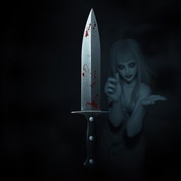 A sharp knife with a menacing appearance, set in a horror-themed environment