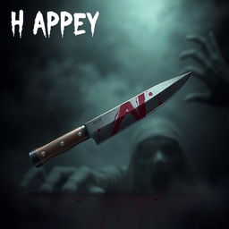 A sharp knife with a menacing appearance, set in a horror-themed environment