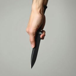 A hand holding a sharp knife pointed downward