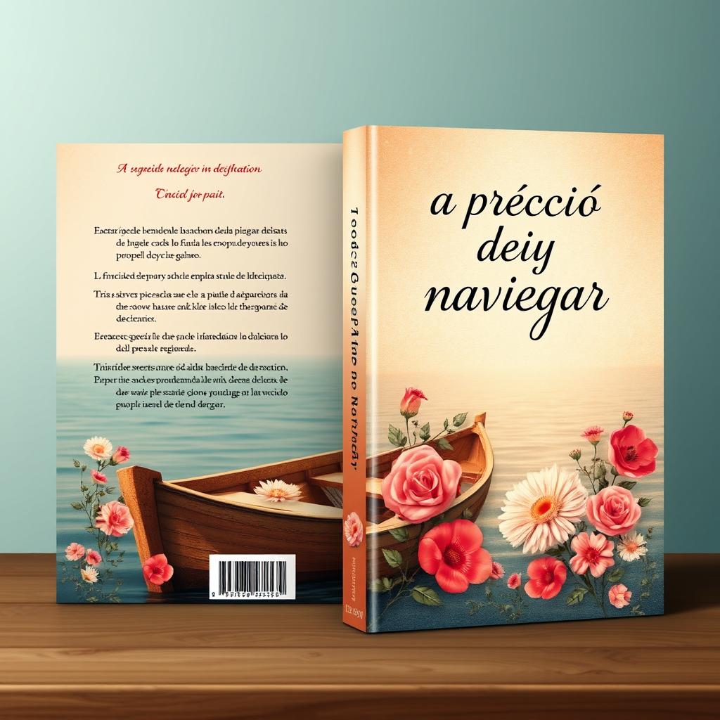 Create a book cover for a collection of poems and prose titled 'È preciso navegar'