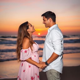 A romantic scene featuring two women in love, holding hands and gazing into each other's eyes