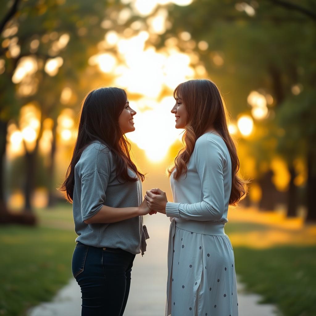 A romantic and heartfelt scene featuring two women in love