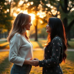 A romantic and heartfelt scene featuring two women in love