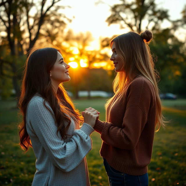 A romantic and heartfelt scene featuring two women in love