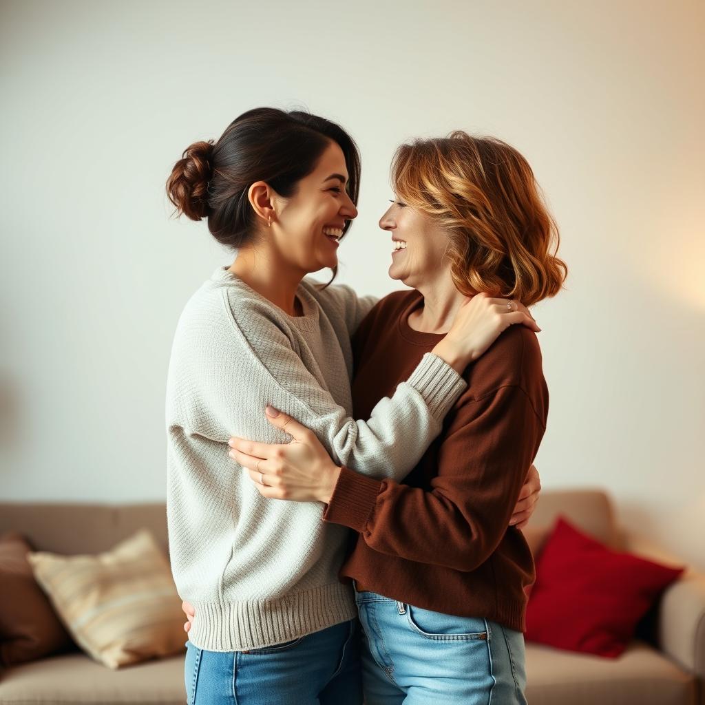 A tender and loving scene featuring two women who are deeply in love