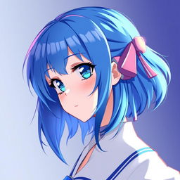 Create a digital art piece featuring a blue-haired anime girl