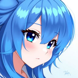 Create a digital art piece featuring a blue-haired anime girl