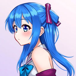 Create a digital art piece featuring a blue-haired anime girl