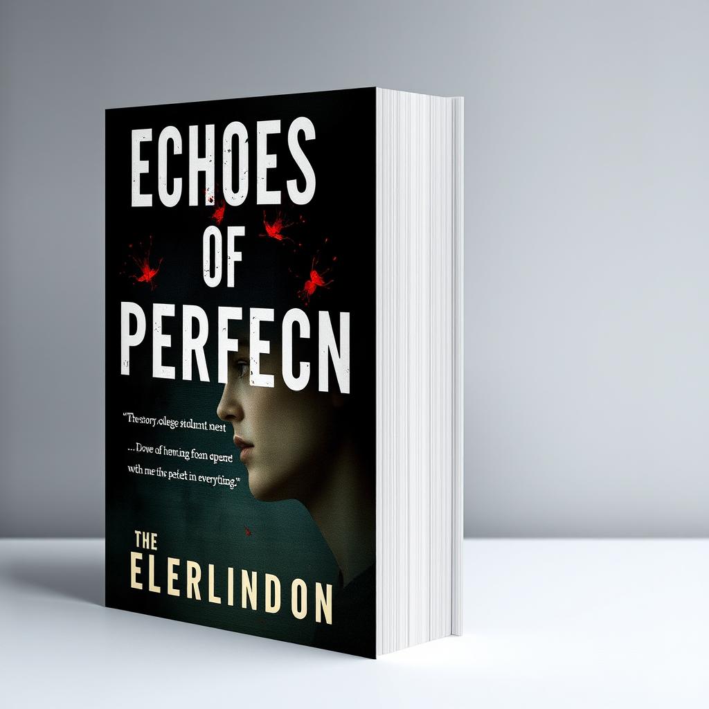 Create a book cover for a psychological drama novel titled 'Echoes of Perfection'