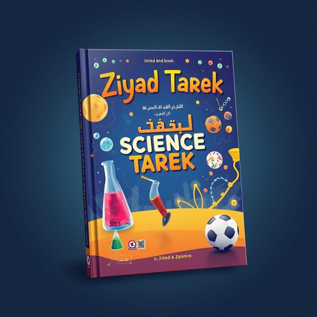 Create the cover of a science book that creatively combines elements of chemistry, biology, physics, and football in its design