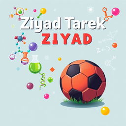 A vibrant and educational science book cover that combines elements of chemistry, biology, physics, and football