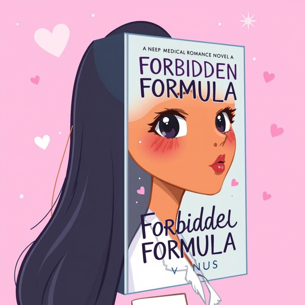 A dreamy and cute cartoon-style book cover for a medical romance novel titled 'Forbidden Formula' by Nys