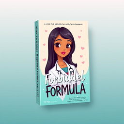 A dreamy and cute cartoon-style book cover for a medical romance novel titled 'Forbidden Formula' by Nys