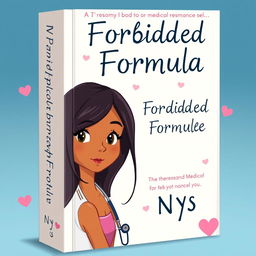 A dreamy and cute cartoon-style book cover for a medical romance novel titled 'Forbidden Formula' by Nys