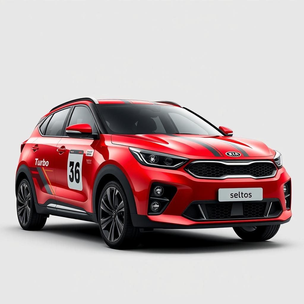 Create an image of a red Kia Seltos with a sporty appearance